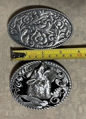 Set of 2 Landsun Western Belt Buckles, Howling Wolf And Floral Design NWB