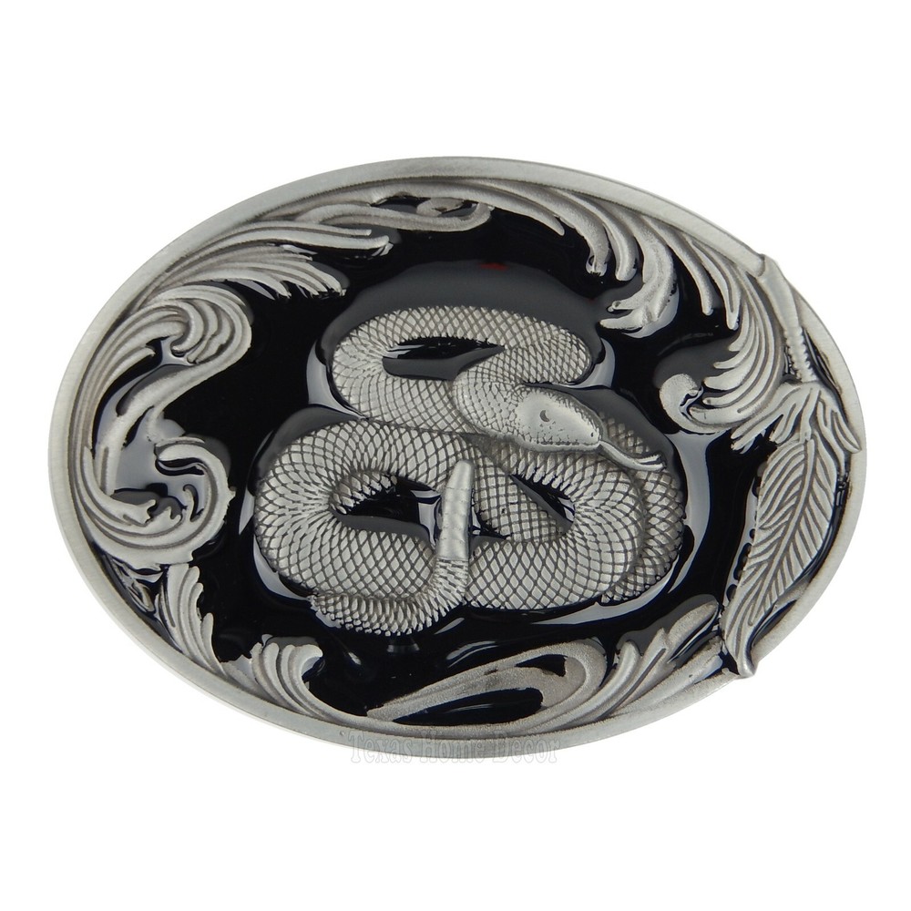 Western Floral Snake Men&rsquo;s Belt Buckle Antique Silver Enamel Fits 1.5&Prime; Belt
