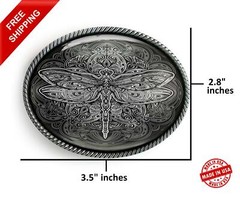 Ornate Dragonfly Belt Buckle – Art Nouveau Esoteric Mandala Handmade Buckle – 32