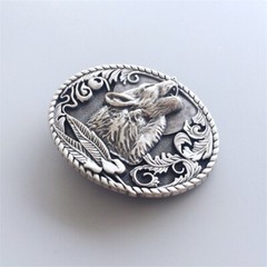 Vintage Silver Plated Western Shout Wolf Oval Belt Buckle also Stock in US