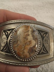 VTG Silvertone Belt Banded Agate Stone Cowboy Cowgirl Western Belt Buckle