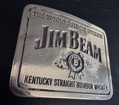 VINTAGE JIM BEAM BOURBON BELT BUCKLE BRASS Wyoming Studio Artworks Made In Usa