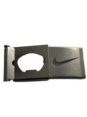 Nike Gun Metal Belt Buckle Cutout Swoosh Logo SilverTone Beer Opener 2.5×1.75”