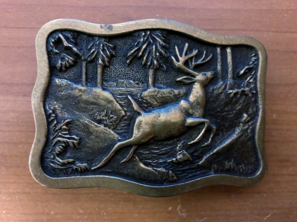 Buck / Deer Scenery Solid Brass Belt Buckle