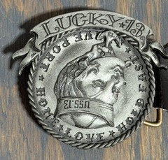 NOS Y2K Lucky 13 Apparel Metal Belt Buckle Brandi Spinner Tattoo Sailor