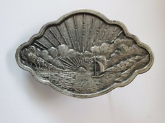 Vintage Bergamot Brass works Sailing boat Sunset Belt Buckle 1977 D-48