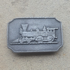 Men&rsquo;s Silver Metal Train Locomotive Rectangular Western Belt Buckle 1.5&Prime;