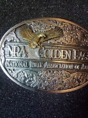 Vintage 1994 Golden Eagles NRA Pewter Belt Buckle Ltd Ed Rifle In Original Box