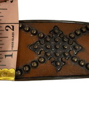 Western Rebel Belt Buckle Studded Cross Leather Inlay Vintage