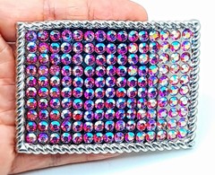 Fashion unisex style classic oblong Belt Buckle Silver Metal pink ab rhinestones