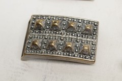 Lot of 9 Assorted Belt Buckles 1.5” Silvertone Brass Studded Removable Crafter