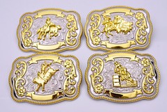 Texas Long Huge Ride Rodeo Cowboy Western Barrel Racing Gold Shine Belt Buckle