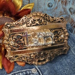 Praying Cowboy Western belt Buckle Rose Gold Silver Heavy Zinc Alloy