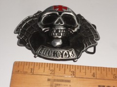 Metal Biker Belt Buckle With Skull And Cross 41/2&Prime; W X 3 1/4&Prime; T NWT