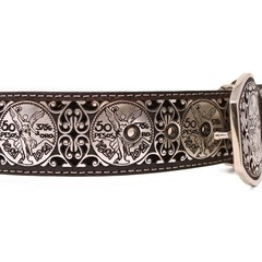 Genuine Laser Cut Leather Centenario Western Belt with Removable Buckle – Silver