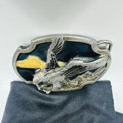 Vtg Eagle Belt Buckle Open Wing Landing Enameled, 1986 Siskiyou, Bergamot Cast