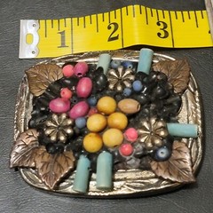 Antique Belt Buckle Western Mosaic Cowgirl Ornate Vtg Faux Flower Floral 70s 80s