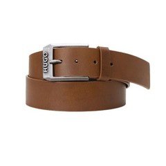 HUGO Men&rsquo;s Logo Buckle Leather Belt, Light Chestnut, One Size, Chestnut