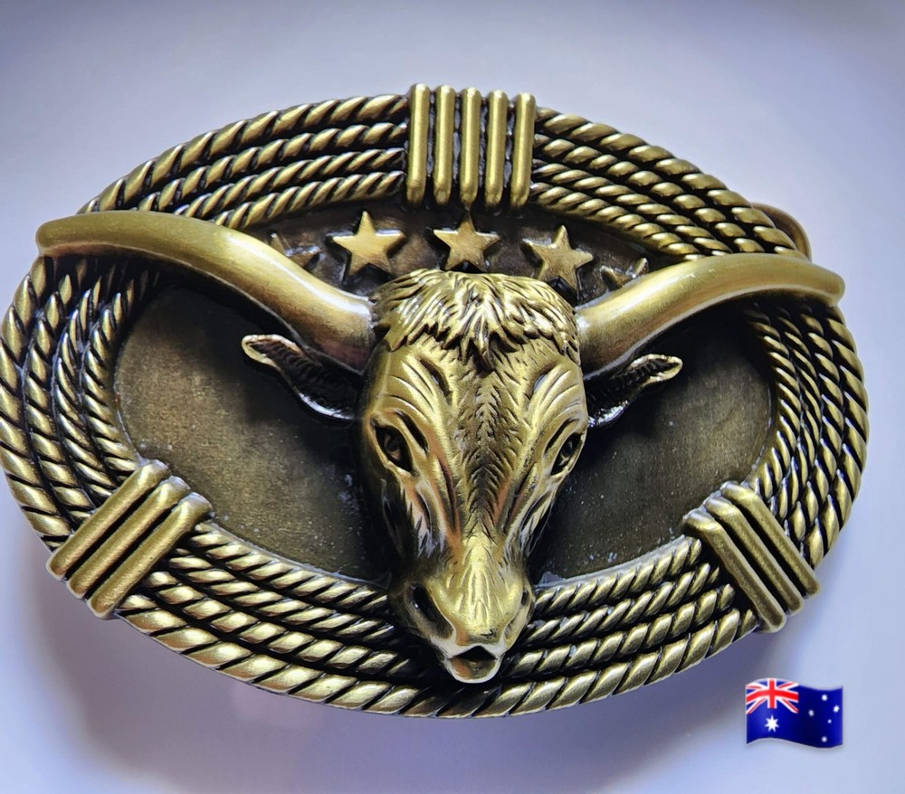 Belt Buckle Bulls Head Brass Colour Western 8.5×6.5cm Suits 4cm Belt Width