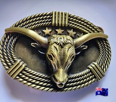 Belt Buckle Bulls Head Brass Colour Western 8.5×6.5cm Suits 4cm Belt Width