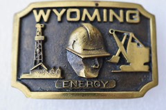Americana Wyoming Energy Oil Drilling Rig Shovel Excavator Belt Brass Buckle