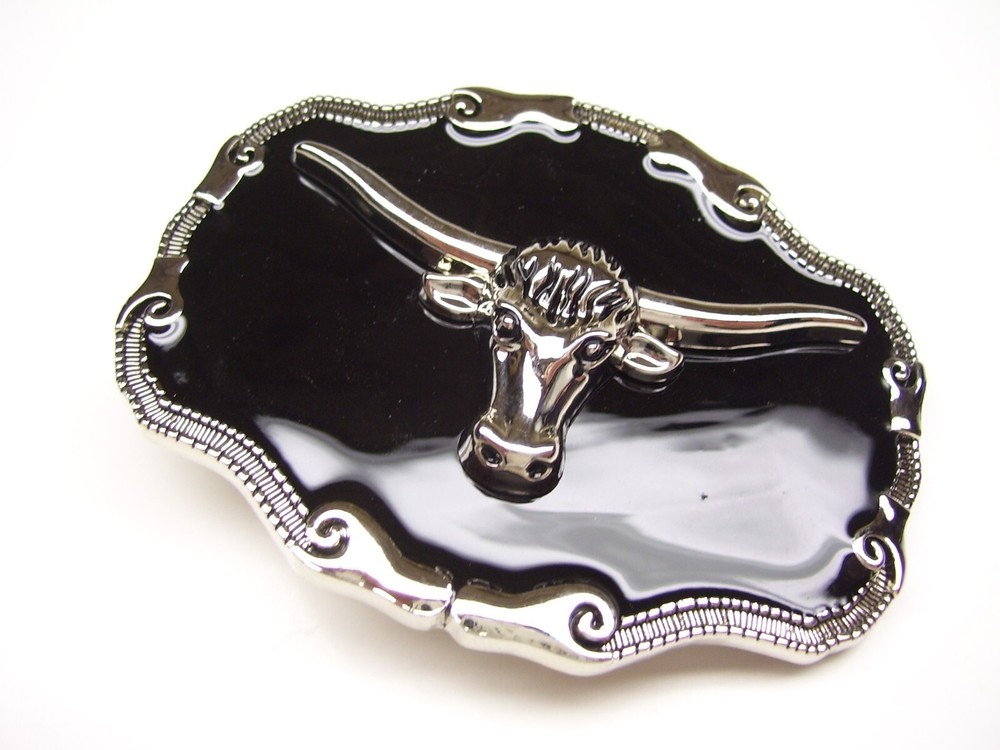 Belt Buckle Bull Steer Cowboy Western Rodeo 3.5&Prime; x 2.5&Prime; for 1.5&Prime; Belt Black