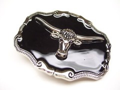 Belt Buckle Bull Steer Cowboy Western Rodeo 3.5&Prime; x 2.5&Prime; for 1.5&Prime; Belt Black