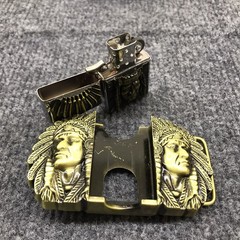 Antique Brushed Indian Chief Head Belt Buckle with Lighter, Stock in US