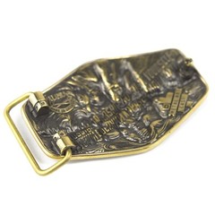 Warship done! solid brass belt buckle, ukrainian trident, russian combat ship
