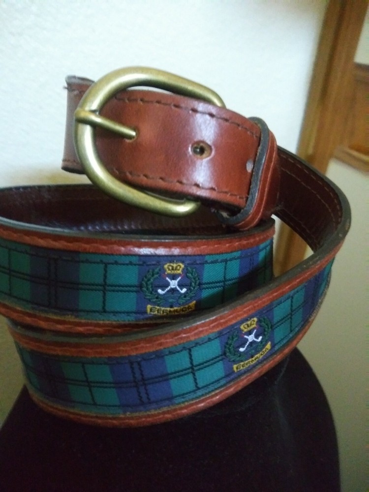 YRI FABRIC & LEATHER BELT LACROSSE BERMUDA CROWN SIZE 40