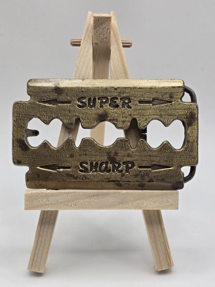 Vintage Super Sharp Razor Blade Belt Buckle 1974 Brass Tone Biker Rockab G2U