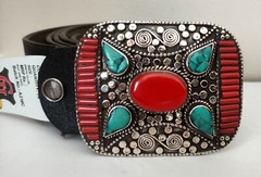 Tibetan Silver Belt Buckle Leather waist trap Turquoise Coral Clasp, BT