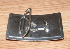 Vintage 3&Prime; x 2&Prime; Inch « Whirl & Twirl » Blue & Silver Metal Belt Buckle Made In USA