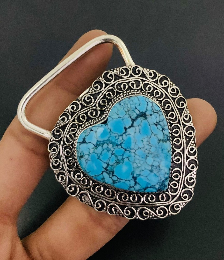 Turquoise Gemstone 925 Sterling Silver Handmade Belt Buckles Vintage Gift For