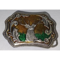 Vintage Inspired Stag Deer Belt Buckle Western Wildlife Green Forest Metal 2020