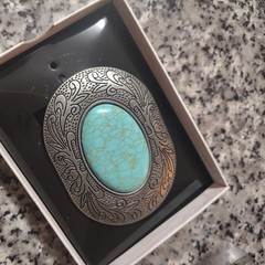 Blazin Roxx Western Belt Buckle Oval Turquoise Stone Silver 37902