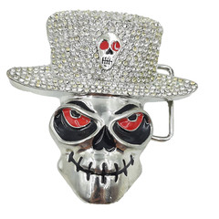 Fashion Skull Skeleton With Clear Rhinestone Hat Belt Buckle Silver Toned New