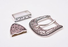 Antique Silver 2-Tone Floral Engraved Belt Pin Buckle Set Fit 30mm Wide Straps