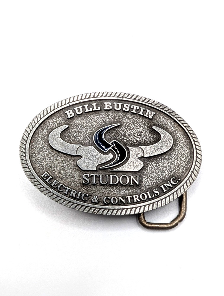 Bull Bustin Belt Buckle Studon Electric & Controls Pewter Tone for 1.75&Prime; Belt