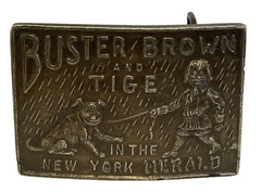 « Buster Brown and Tige in the New York Herald » Bronze Belt Buckle Vintage Brass