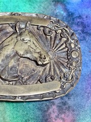 VTG Brass Belt Buckle Harold I. Bowman & Sons Horse Equestrian Western Cowboy