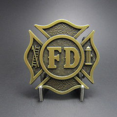 Western Men Zinc alloy Leather Belt Buckle Firefighter Dept Hero shape Pattern