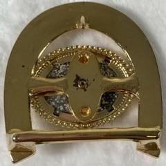 Vintage Belt Buckle 3×3&Prime; Gold Plate Western Horseshoe Black Beige White Stone