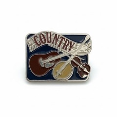 Vintage Country Music Belt Buckle Guitar Banjo Fiddle Made in USA Blue Enamel