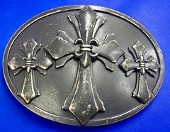 Fleur-de-lis Triple Maltese Style Three Cross Gothic Punk Biker Vibe Belt Buckle