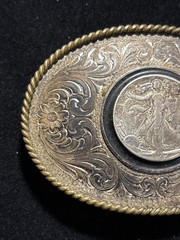 Montana Silversmiths Coin Belt Buckle 1942 Walking Liberty Half Dollar -Item#283