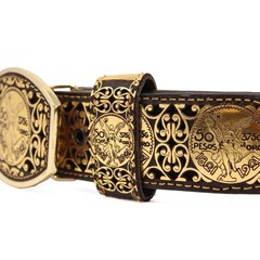 Genuine Laser Cut Leather Centenario Western Belt with Removable Buckle – Gold