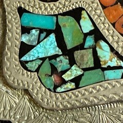 Vintage BAR-J Denver Turquoise Coral Inlay German Silver Western Belt Buckle USA