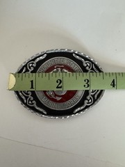U.S. Marines Belt Buckle Pewter & Red Enamel Vintage United States Marine Corps