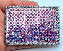 Fashion unisex style classic oblong Belt Buckle Silver Metal pink ab rhinestones